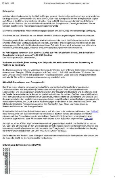 Preiserhöhung Strom Prioenergie auf 107 Cent