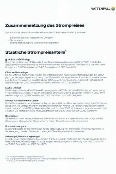 Preiserhöhung Vattenfall Strom 2023