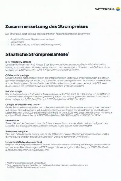 Preiserhöhung Vattenfall Strom 2023