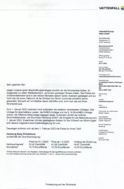 Preiserhöhung Vattenfall Strom