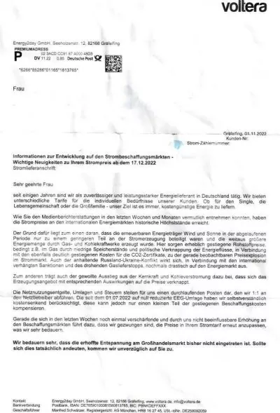 Preiserhöhung Voltera Energy2day