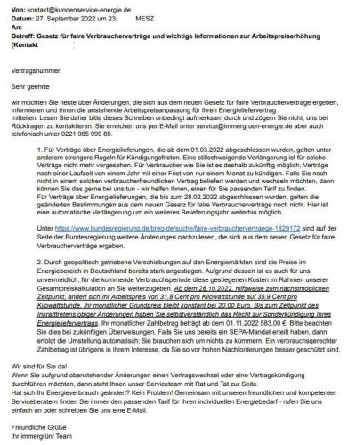 Preiserhöhung immergrün strom gas