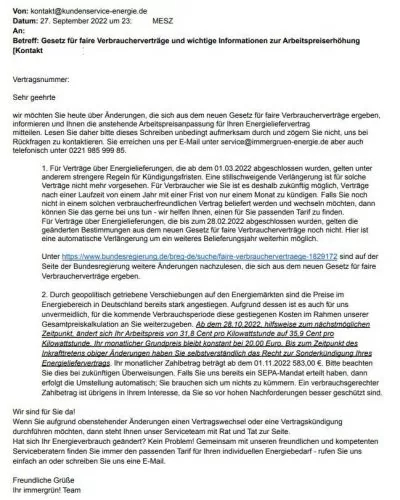 Preiserhöhung immergrün strom gas