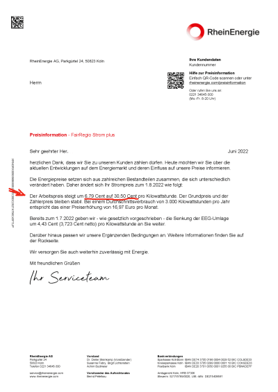 RheinEnergie Preiserhöhung 2022