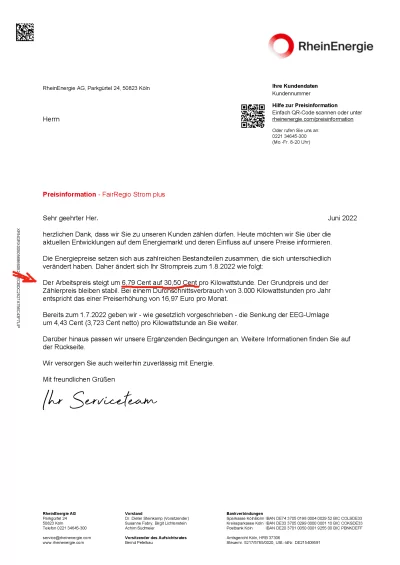 RheinEnergie Preiserhöhung 2022