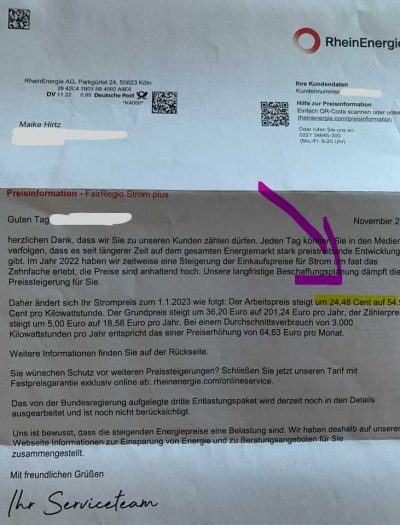 RheinEnergie Preiserhöhung Strom 2023