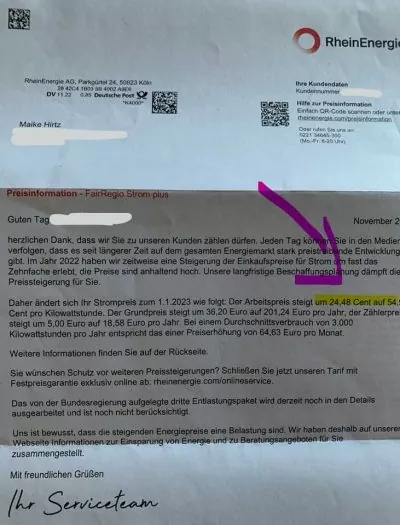 RheinEnergie Preiserhöhung Strom 2023