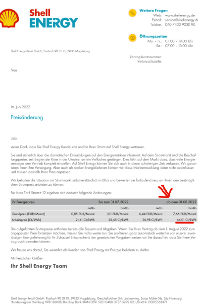 Shell Energy Preiserhöhung 2022