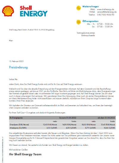Shell Preiserhöhung Gas