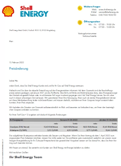 Shell Preiserhöhung Gas