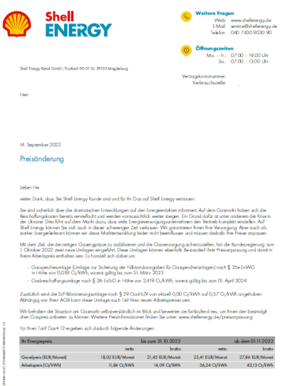 Shell Preiserhöhung Gas