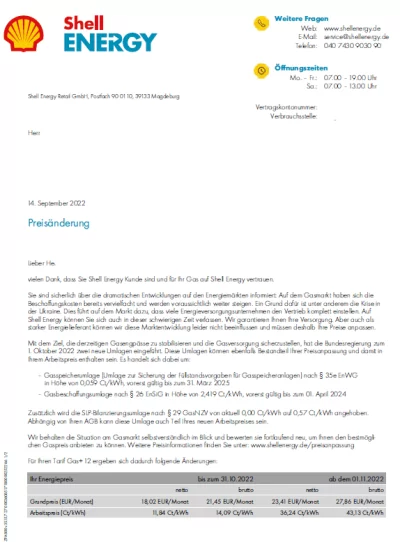 Shell Preiserhöhung Gas