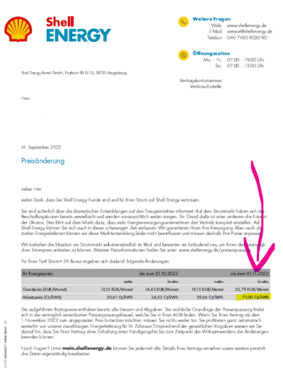 Shell Energy Preiserhöhung Strom