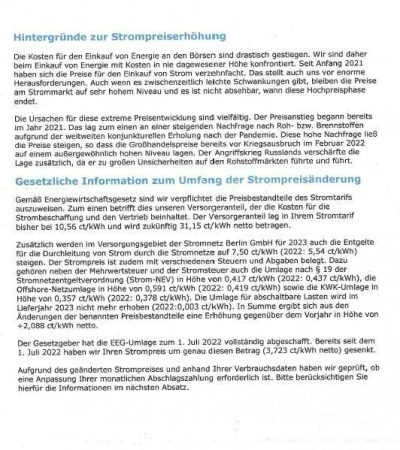 Stadtwerke Berlin Preiserhöhung Strom Kalkulationsgrundlage