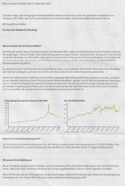 Stadtwerke Flensburg Preiserhöhung 2023