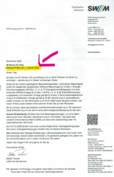 Stadtwerke München Preiserhöhung 2023