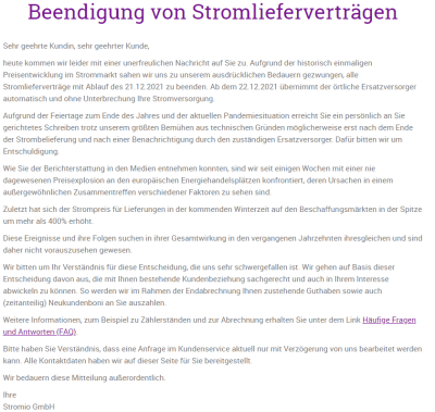 Stromio Beendigung Lieferverträge Strom