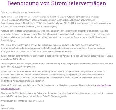 Stromio Beendigung Lieferverträge Strom