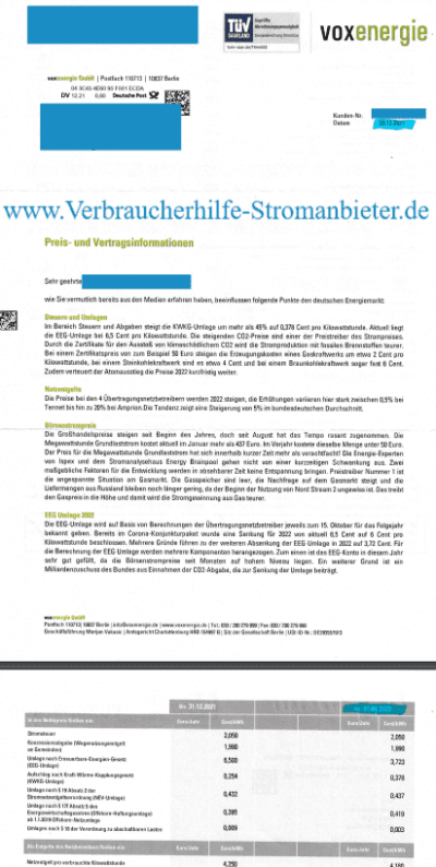 Voxenergie Preiserhöhung 2022