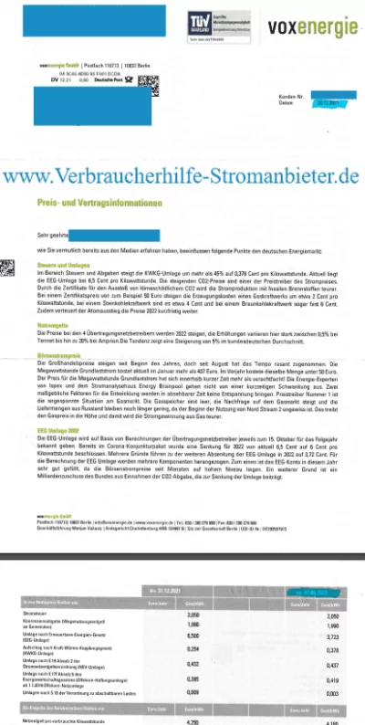 Voxenergie Preiserhöhung 2022