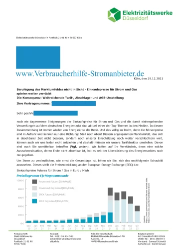 WUnderwerk Elektrizitätswerke Tarif- Abschlags- und AGB-Umstellung
