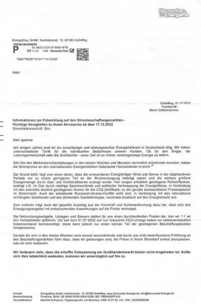 Discounter-Energie Preiserhöhung Strom 2023
