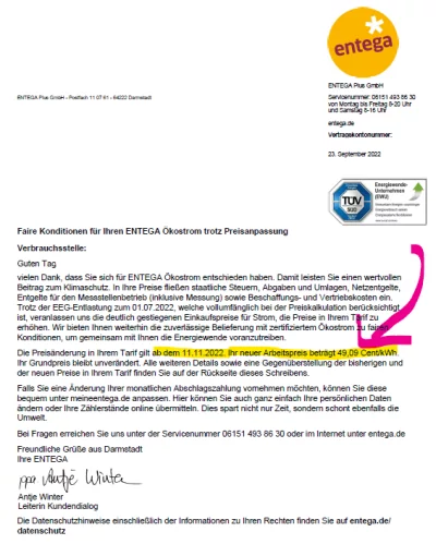 entega Preiserhöhung Strom 2022