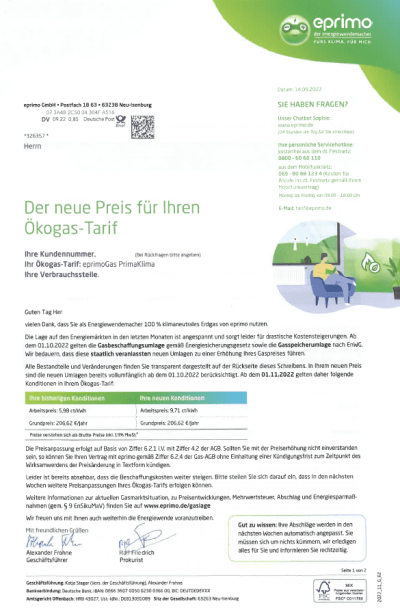 eprimo Preiserhöhung Gas2