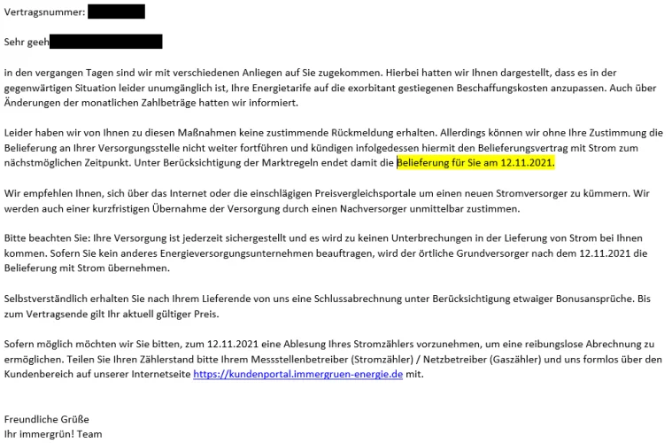 E Vertrags-Kündigung (nach Widerspruch)