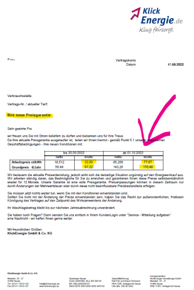 Preiserhöhung zum 1.10.22 auf 77,67 Cent