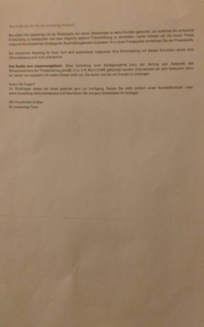 nowenergy Preiserhöhung