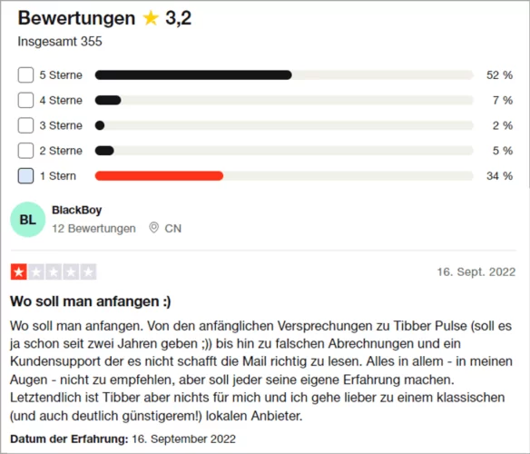 tibber Erfahrungen trustpilot (4.10.2022)