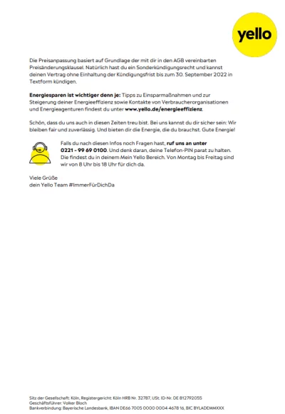 yello Preiserhöhung 2022 Sonderkündigung