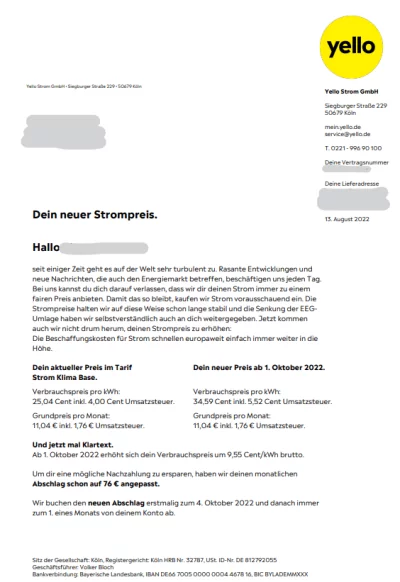 yello Preiserhöhung 2022